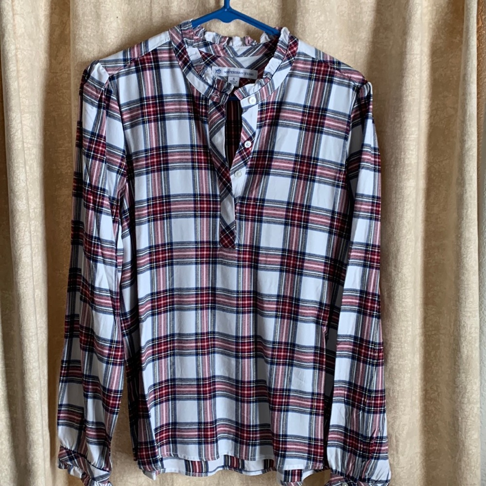 Southern Tide red plaid shirt size small
